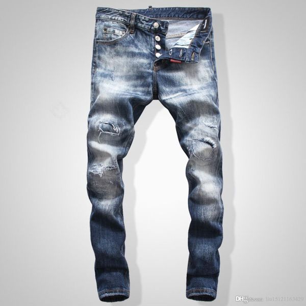 

fashion men's foreign trade light blue black jeans pants motorcycle biker men washing do the old fold men trousers casual runway denim