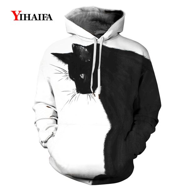 

ulzzang sweatshirt men women 3d hoodies cat graphic hip hop hoodie animal streetwear pullover tracksuit harajuku, Black