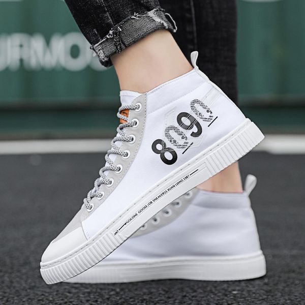 

spring male fashion shoes casual men canvas sneakers trend flats solid mens light shoes short bootie lace-up wear-resistant tide, Black