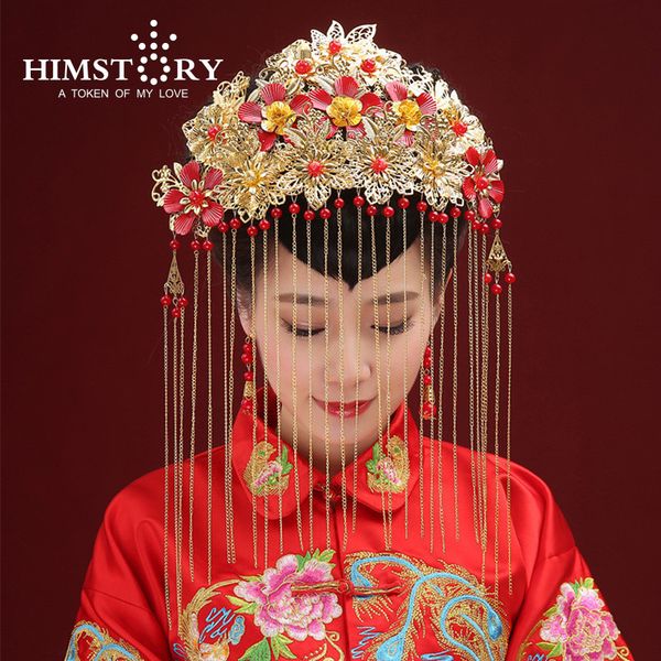 

new arrival long tassel chinese vintage coronet crown,gold bridal tiara hair accessories wedding hair comb head jewelry, Golden;white