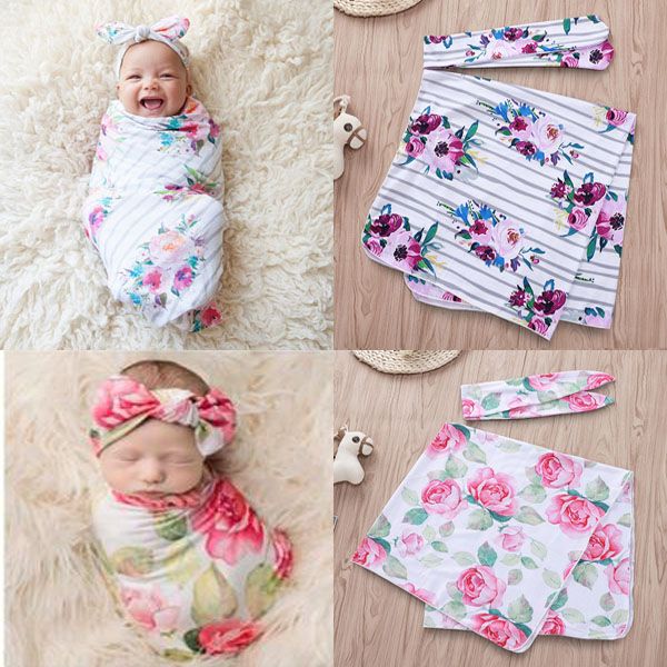 

baby muslin swaddle wrap blanket wraps blankets nursery bedding towelling baby infant flowers wrapped cloth with headband 15070
