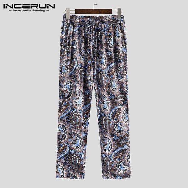 

incerun printed casual pants men elastic waist fitness pockets chic joggers streetwear trousers men retro ethnic long pants 2019, Black