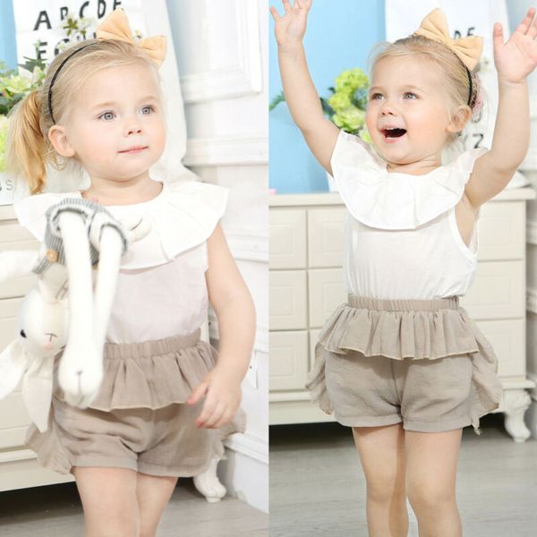 

2pcs малыши kid baby girl одежда сборка футболка топы шорты костюмы set summer infant хлопок костюм, White