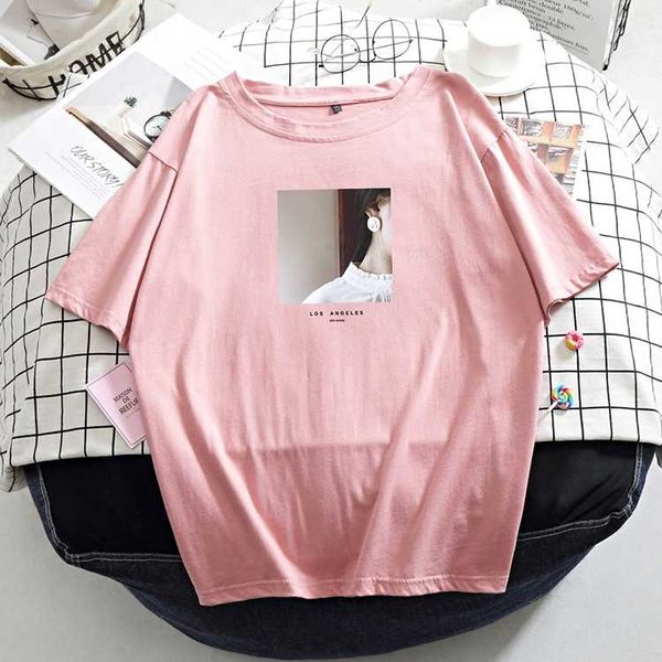 

printed t shirt women summer o neck tshirts korean aesthetic cotton tees for ladies ins comfortable female, White