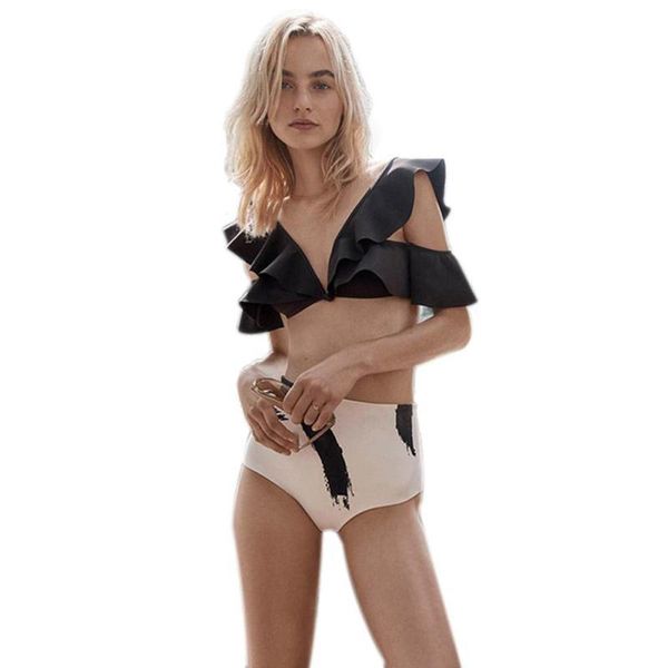 

Female Swimwear Pregnant Women Beach Bikini Top Swimsuit New Australian Runway Looks Deep V Butterfly Wavy High Waist Xv3