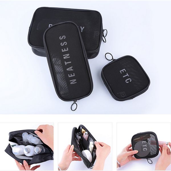 

rwihad 2019 digital packaging bag earphone wire/electric wire makeup bags usb net pouch travel cosmetic cases dressing 3pcs/set