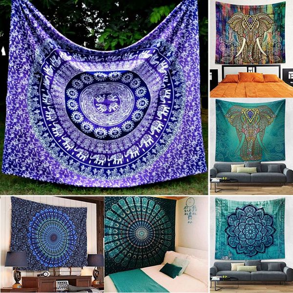 

150*130cm new tapestries bohemian mandala beach tapestry hippie throw yoga mat towel elephant peacock polyester shawl bath towel wx9-113