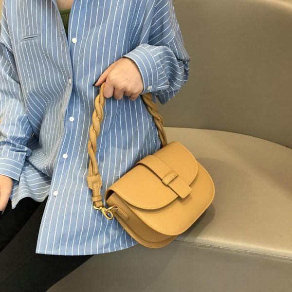 

2020 spring new leather women's bag pure color saddle bag retro handbags women bags