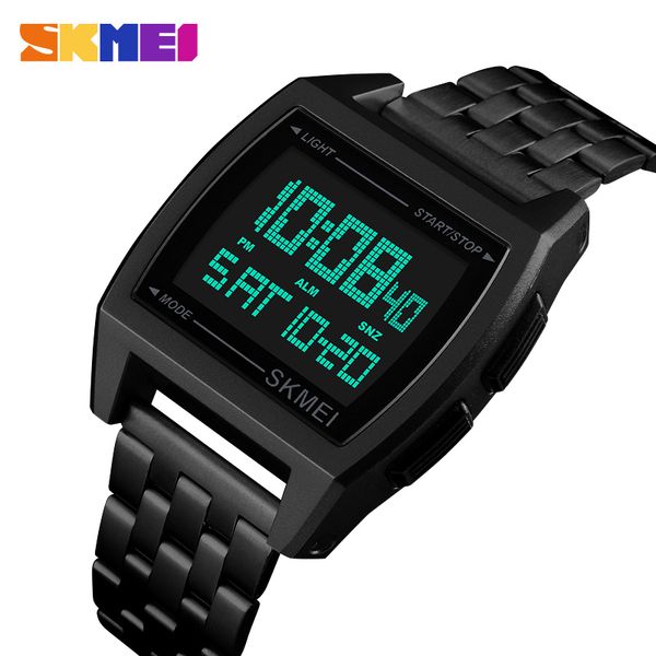 

skmei watch men stainless steel strap fashion 3bar waterproof watches led display digital watch reloj hombre 1368, Slivery;brown