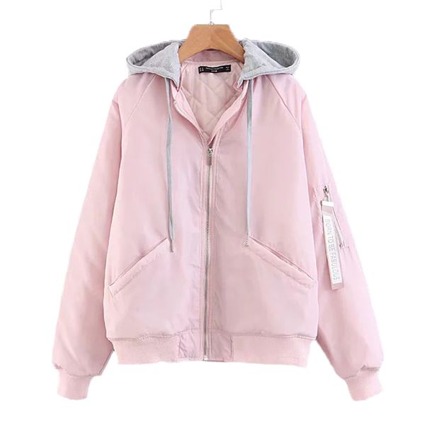 

removable cap woman jacket winter parkas long sleeve women's winter basic coat casual large sizes bomber jacket outerwear, Black