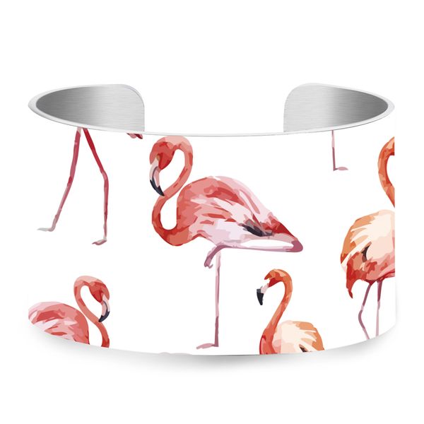 

fashion uv printing flamingos pattern cuff bracelet 4cm aluminum meterial bangle wristband jewelry present for women u-051, Black
