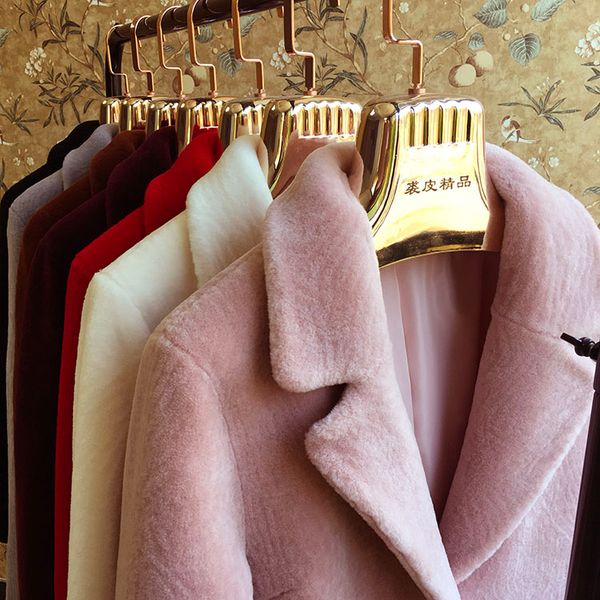 

2017 new genuine real sheep wool shearing coat women's winter new fur coat long suit collar large plus size outerwear coats, Black