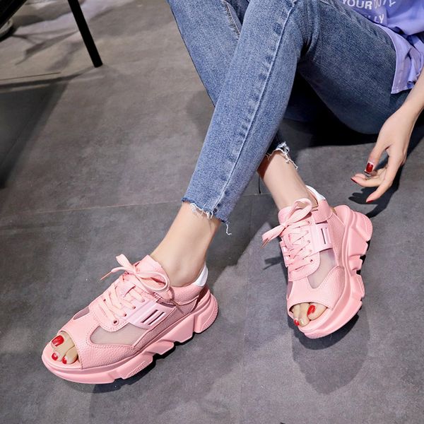 

casual chunky woman shoes slippers slides summer women sandals peep toe buckle platform ladies thick soled beach sandals, Black