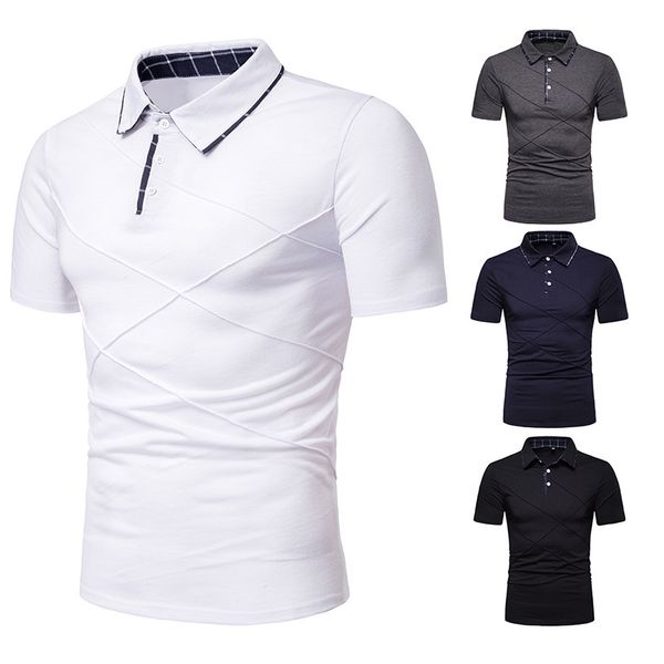 

new business casual style fashion fit european size wrinkled patchwork lapel short sleeve men's p0004, White;black