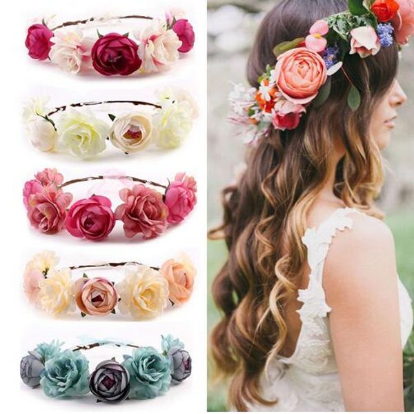 Böhmen Blume Floral Haarband für Frauen Krone Stirnband Party Hochzeit Braut Strand Kopfbedeckung Ornament Haar Zubehör GB613