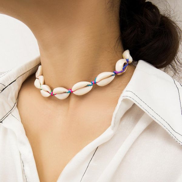 

natural shell necklace hand-woven beads necklace bohemian ladies jewelry white conch short holiday summer, Golden;silver