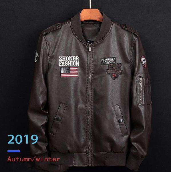 

конструктор мужская куртки летные длинным рукавом мода толстые streetwear hip hop стиль highstreet top мужская кожаная куртка размер m-6xl, Black