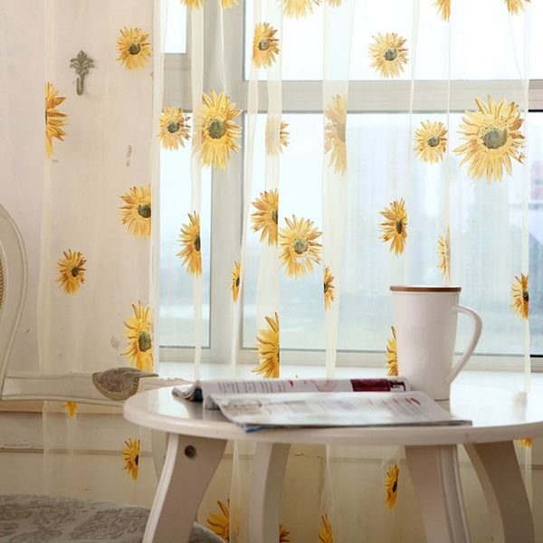

new fashion sunflower curtains window screens door balcony curtain transparent panel sheer scarfs finished window screening