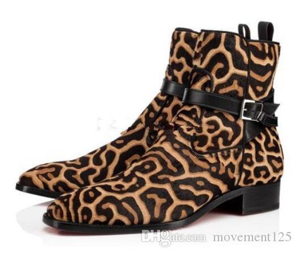 

comfortable man red bottom boot leopard printed leather men ankle boots,fashion winter boots luxurious brands men's botte eu35-46, Black