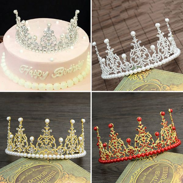 2019 Happy Birthday White Elegant Big Crown Pearl Decoration Cake