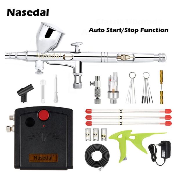 

nasedal auto-sfunction airbrush compressor 0.3mm dual-action airbrush nt-66b kit for nail art model/cake/car painting