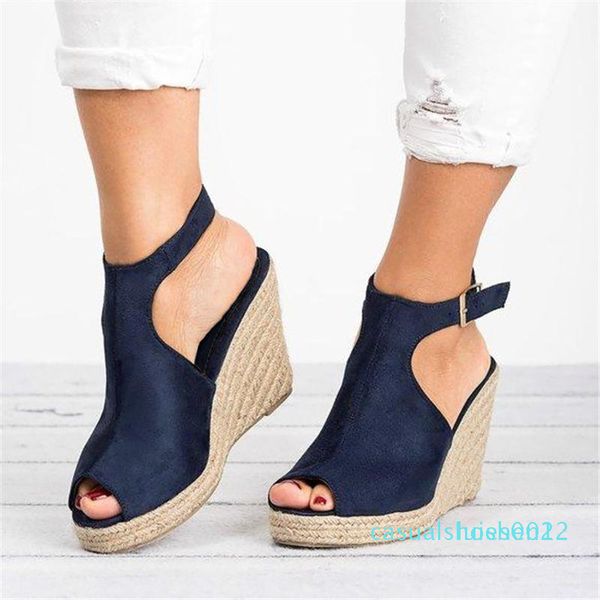 

women's sandals ladies fashion solid wedges casual buckle strap roman sandals comfortable women shoes l22, Black
