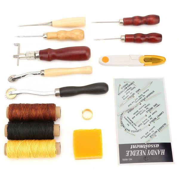 

14pcs diy leather handwork punch leather wheel tool and awl wax thread tool kit