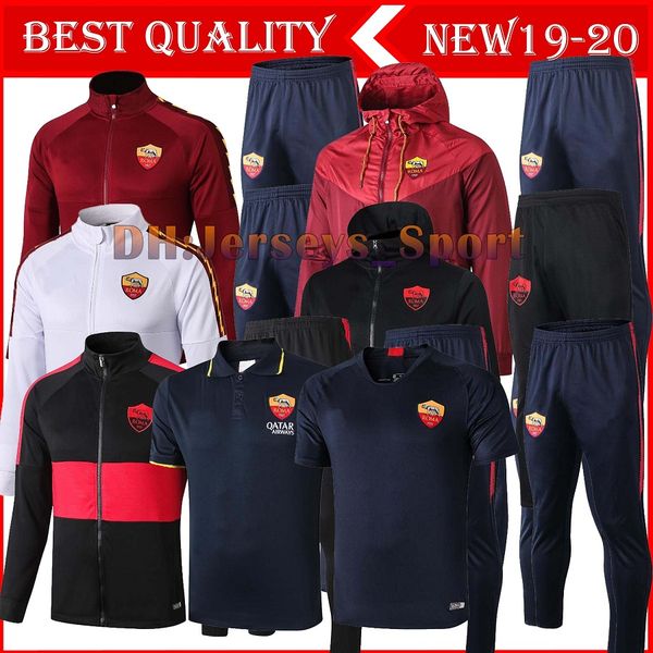 

2019 2020 roma tracksuit soccer jacket set chaqueta de fÃºtebol 2019 2020 tracksuit totti de rossi as roma football jacket full zipper, Black