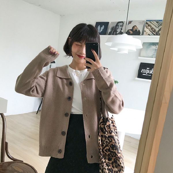 

korean button cardigans full sleeve solid casual vintage vintage 2018, White;black