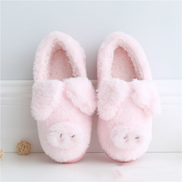 

новая зима теплая крытый этаж обувь женщины плюшевые главная тапочки скольжению на хлопок-проложенный обувь симпатичные свинья дизайн пушист, Black