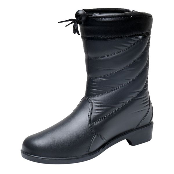 

waterproof winter boots mid-calf down female shoes women warm ladies snow booties waterproof wedge rubber plush botas mujer, Black