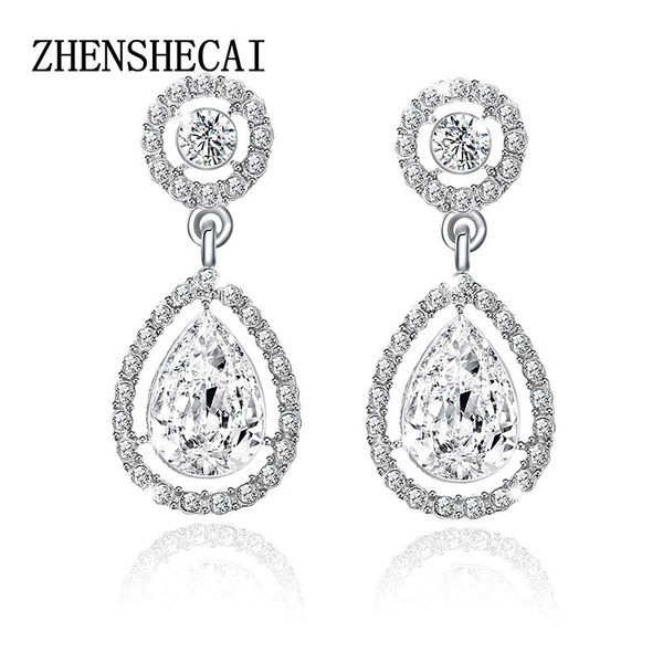 

crystal teardrop long earrings bridal large drop earrings brincos for women fashion wedding jewelry boucle d'oreille e0252, Silver