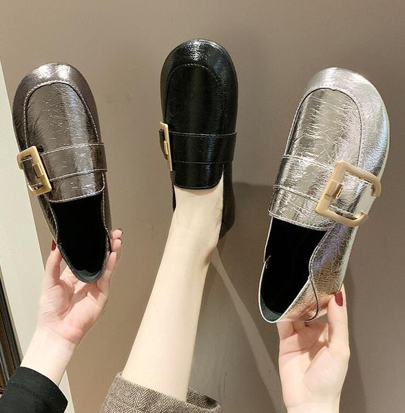 

2020 women flat shoes women loafers moccasins fashion summer patent leather flats casual zapatos mujer plus size, Black