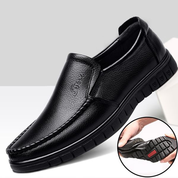 

fashion comfortable breathable soft genuine leather loafers shoes mens moccasin shoes casual falts men winter, Black