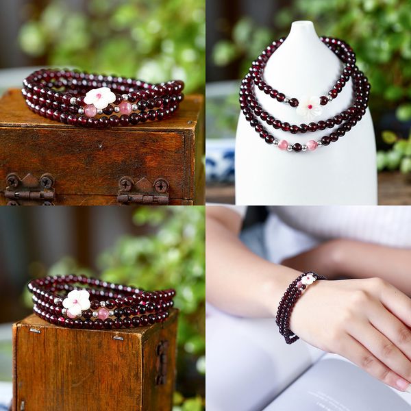 

3 natural garnet nation wind woman circle crystal hand string bracelet ornaments crystal bracelets jade pearl bracelet lava stone bracelets, Black