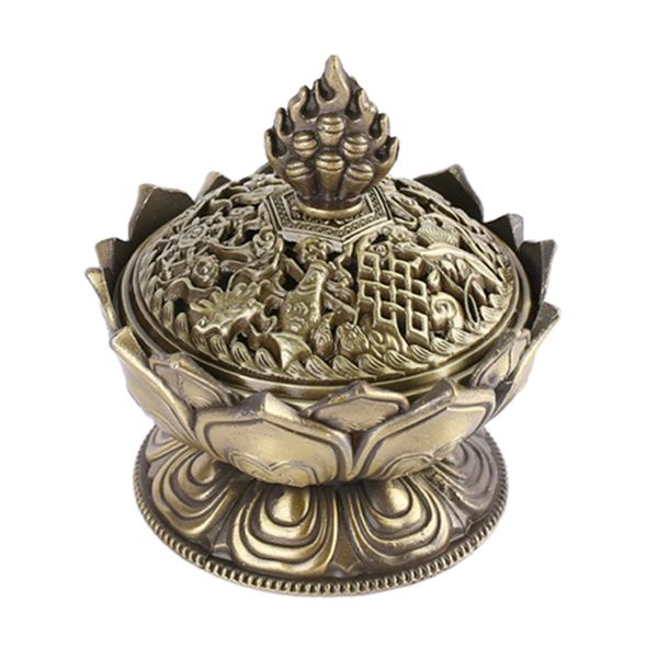

lotus incense smoke cone aroma burner holder stove backflow censer decor-bronze other home decor