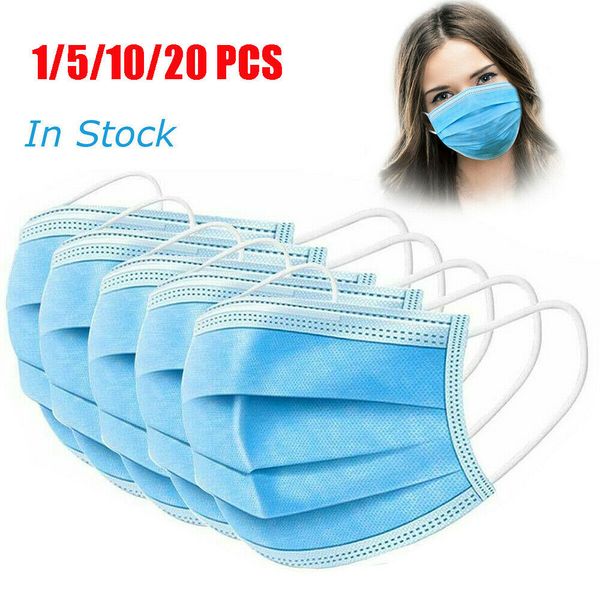 

Fedex Ready To Ship! 50X Disposable Face Mask 3Ply Mask Anti Dust with Elastic Loop Dust Mouth Mask Protection maschere 200320-01