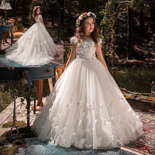

beauty flower girl dresses for wedding 3d butterfly new kids pageant evening gowns lace first communion dresses for girls, Blue