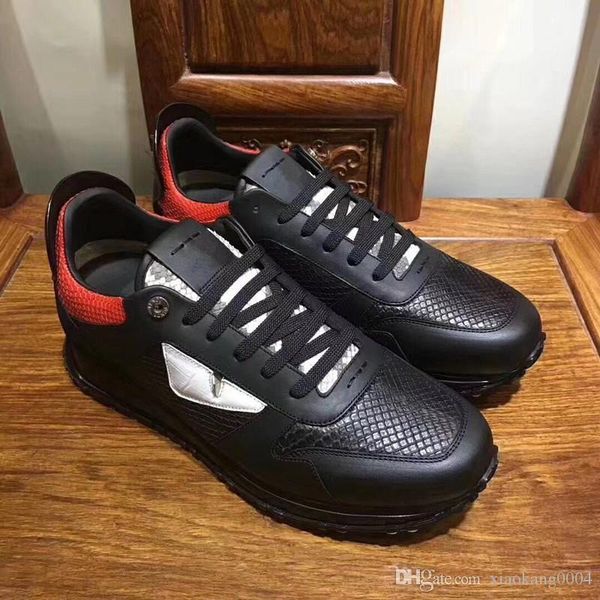 

little monsters eyes all cowhide stitching men's casual flat sneakers luxury brands come m1896025, Black