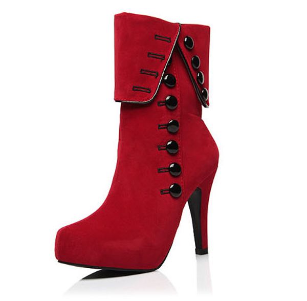 

women's shoes suede buttons fold side zipper water table high heel new women's short boots, Black
