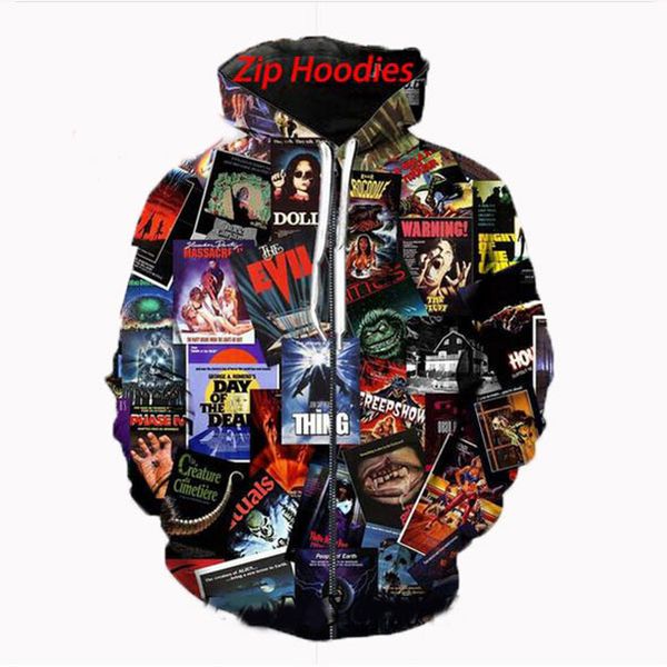 Herren Damen Designer Hoodies Mantel 80er Jahre Horrorfilme Collage Mode Tops Langarm Winterjacke für Paare Asiatische Größe S-7XL A05