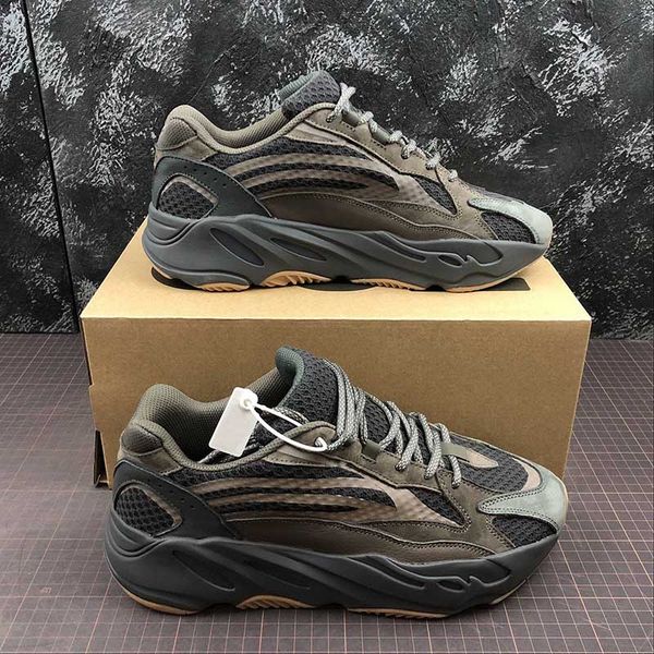 

Fa hion kanye we t 700 v2 geode dark brown men women running hoe 3m reflective uede port neaker with box