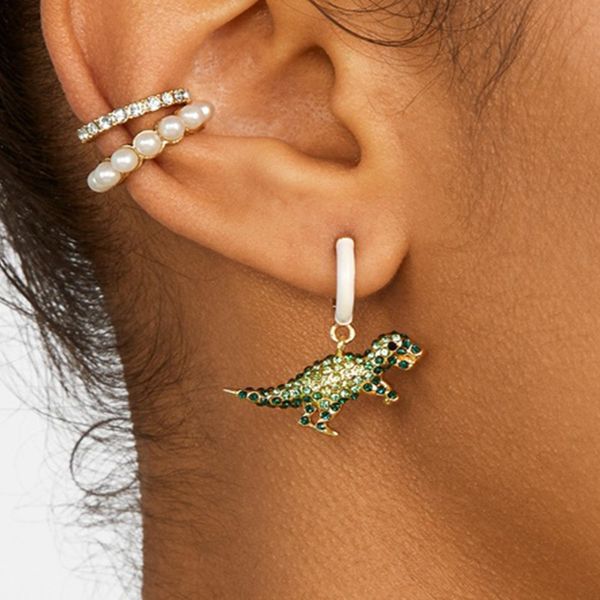 nuovo stilista esagerato carino adorabile animale piccolo dinosauro diamante strass orecchini pendenti in cristallo per donne ragazze