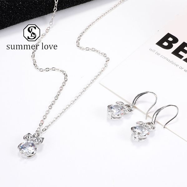 

fashion owl flower slippers pendant chain necklece earring set for girl gold silver zircon dangle earring necklece wedding jewelry-y
