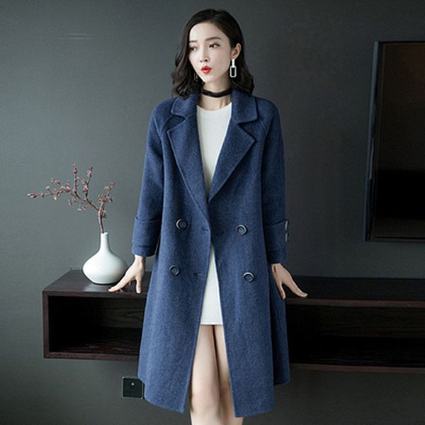 

double-faced cashmere coat female 2019 autumn winter new long section water velvet plush coat fashion slim women's clothing, Black