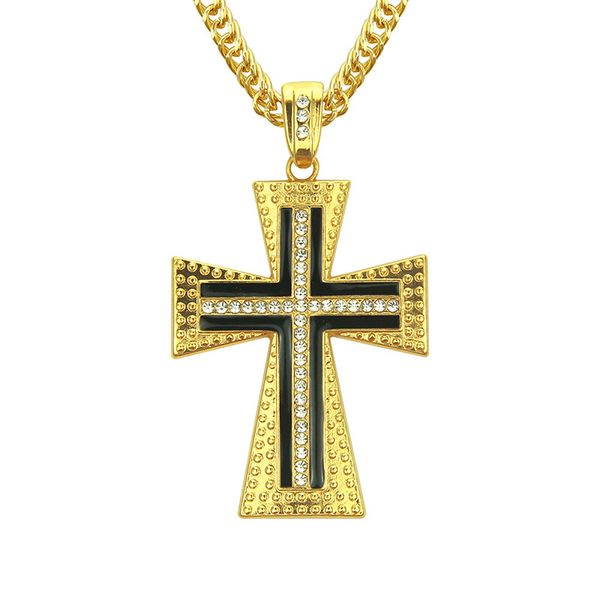 

hip hop rhinestones paved bling iced out cross pendants necklace for men rapper jewelry with 30inch cuban chain, Silver