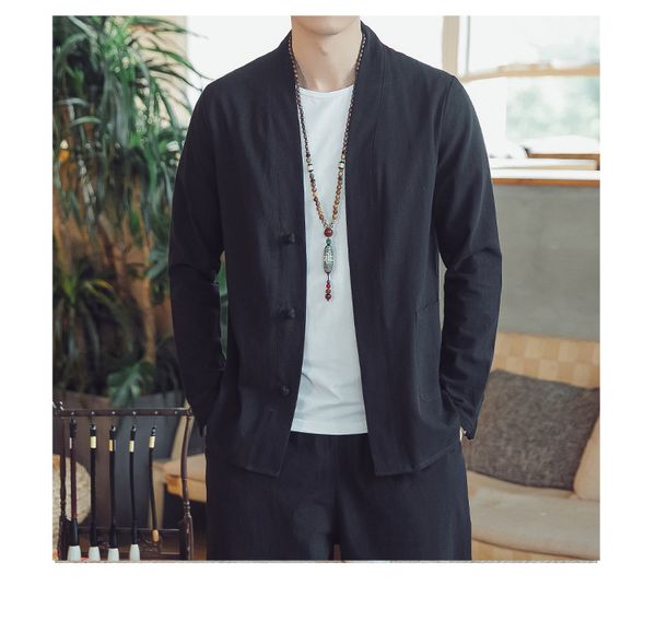 

китайский стиль мужская хлопок белье повседневная куртки с длинными рукавами ретро большой размер диска пряжки хлопок белье куртка, White;black