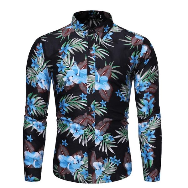 

2019 new retro floral printed man casual shirts fashion classic men dress shirt breathable men's long sleeve brand clothing, White;black
