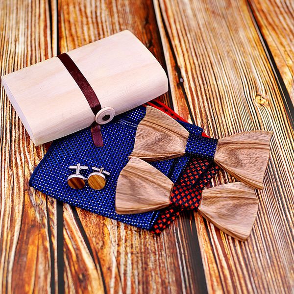 

zebra wood bow tie set cufflinks for men gentleman groom wooden necktie butterfly wedding party bow ties with fashion box, Blue;purple