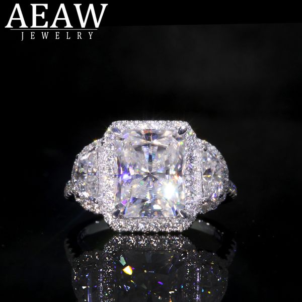 

aeaw randiant moissanite ring for engagement halo ring 6ctw white moissanite lab diamond 18k white gold wedding rings for women, Golden;silver